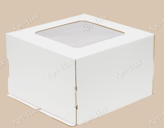 Коробка для торта 300х300х190 БЕЛАЯ окном АП