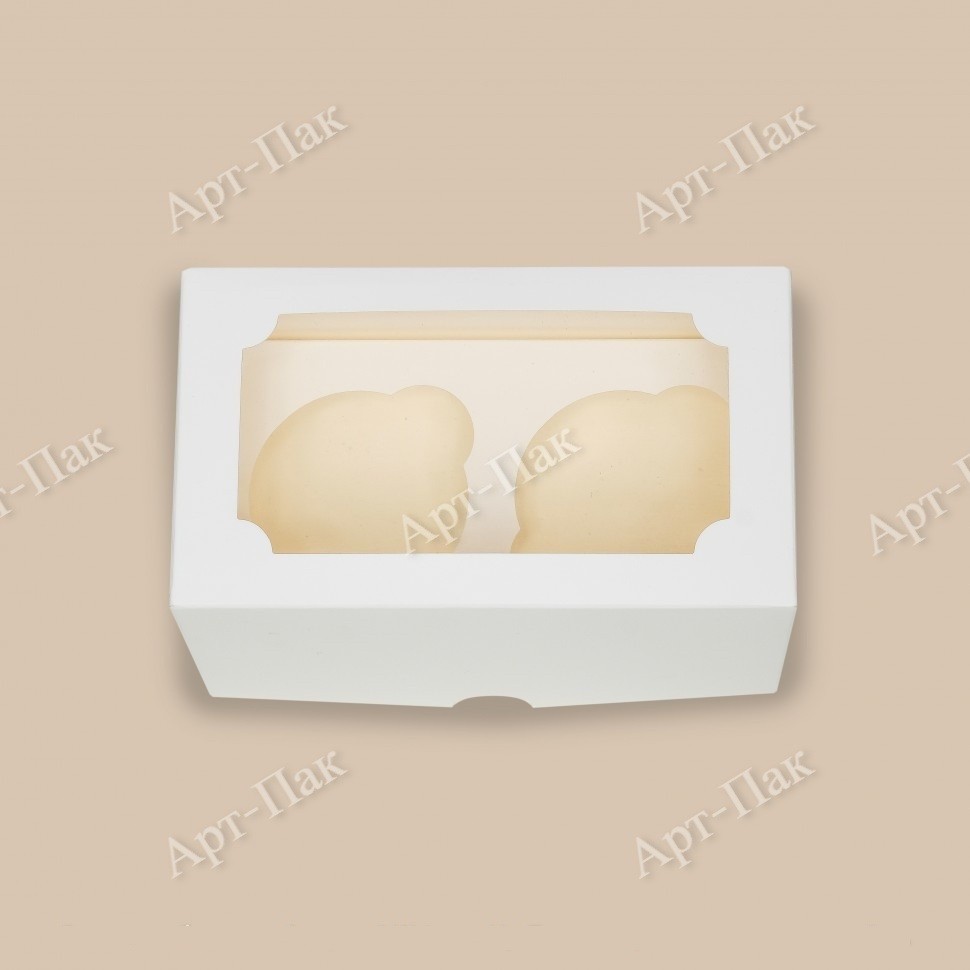Коробка для Капкейков 160x100x100 2шт белая с окном эконом АП