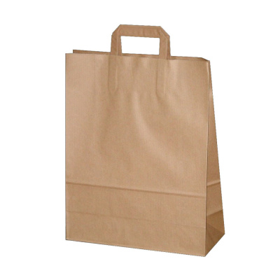 Пакет бумажный прямоугольное дно 320x200x370 КРАФТ 70 гм2 с плоскими ручками без печати